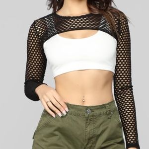 Super Cropped Fishnet Top - Black